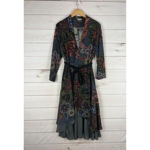 Reborn Sweater Womens 2XL Gray Floral Boho Tiered Long Sleeve Belted Layered